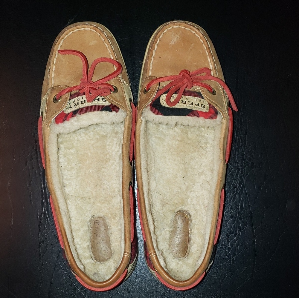 Lady's Furlined Sperry's with Buffalo Plaid
